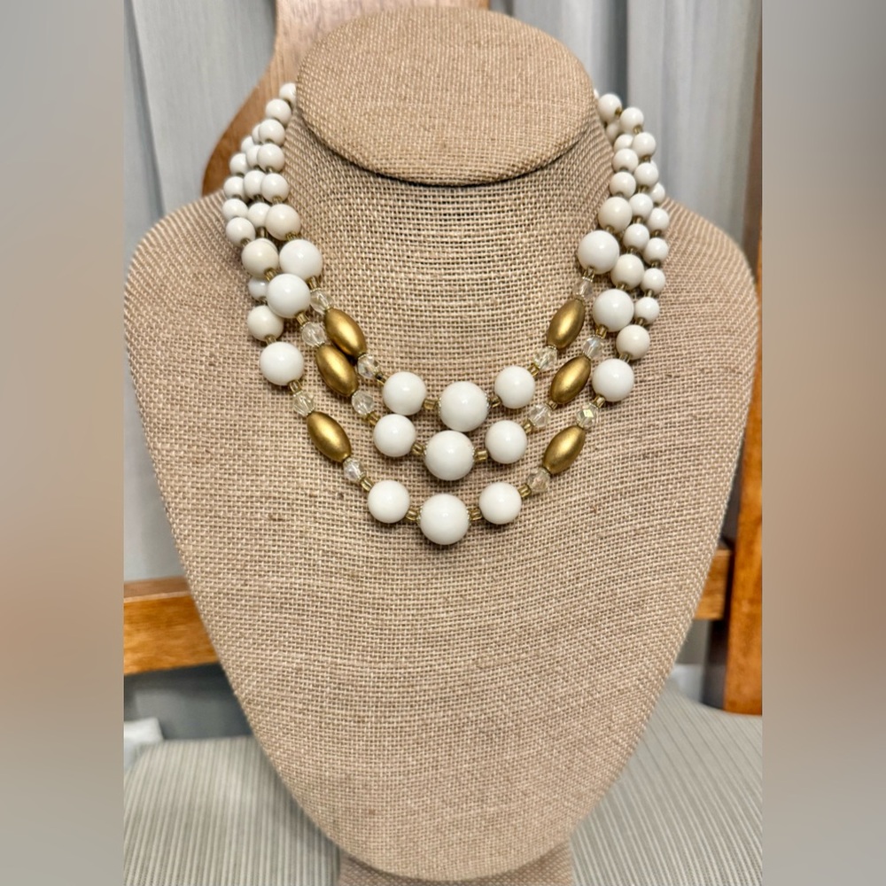 Japan White Gold Auroral Borealis Beaded Vintage Necklace